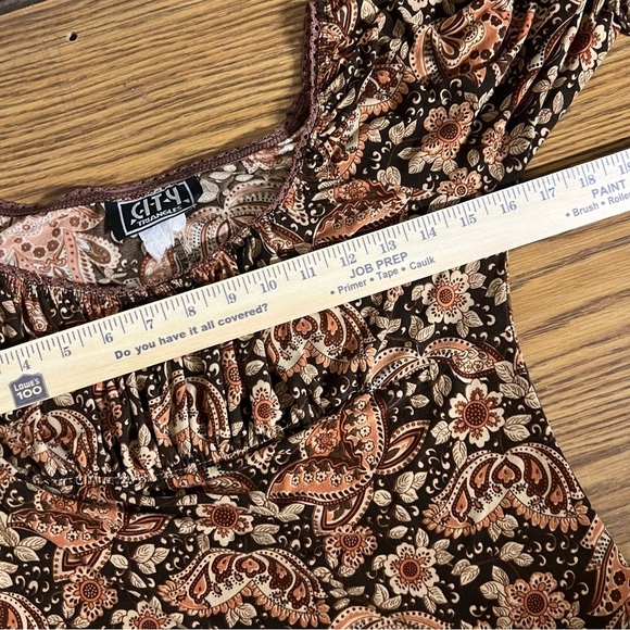Vintage 90s City Triangles Womens Brown Babydoll Bell Sleeve Paisley Dress Y2K - Picture 6 of 7